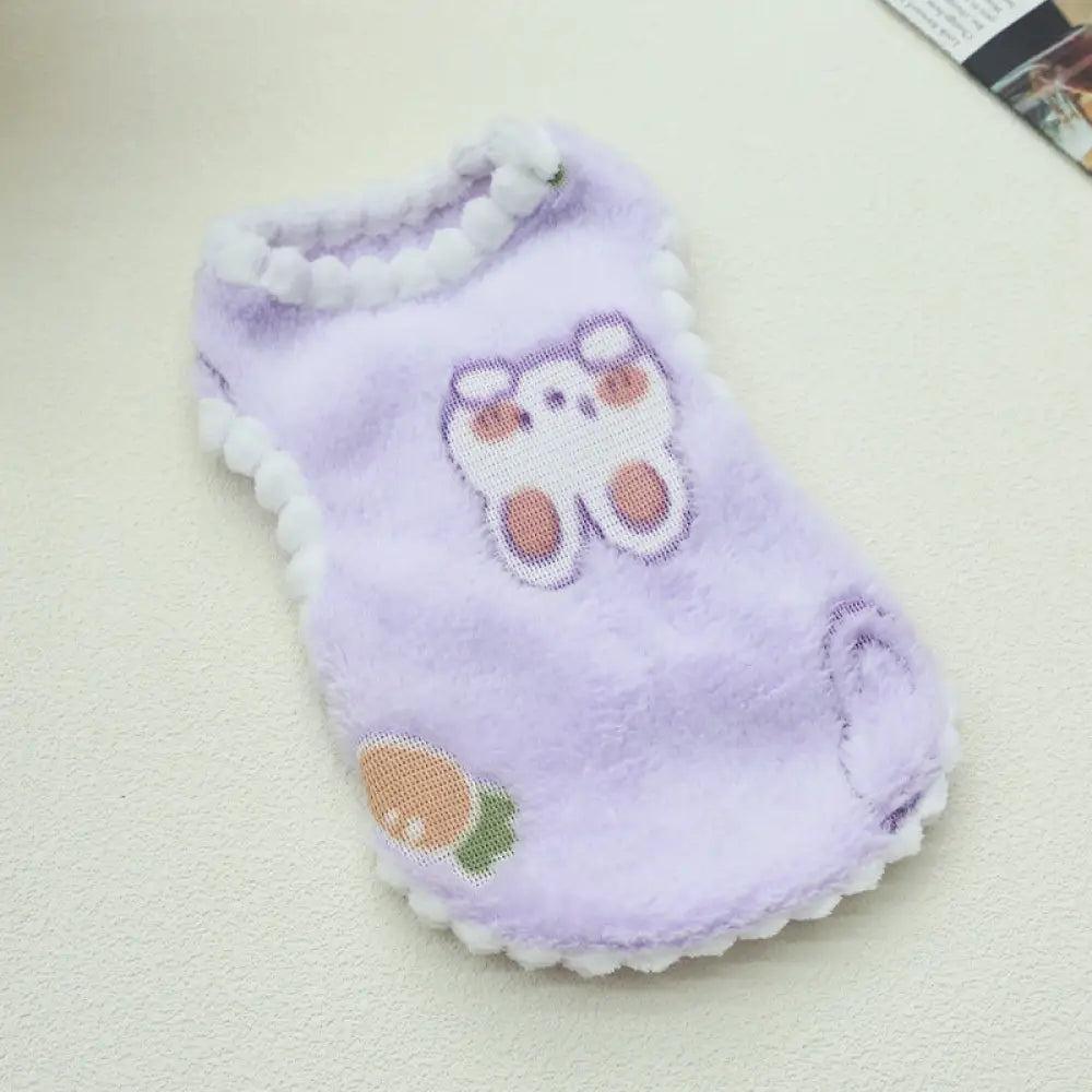 ペット服 犬 猫 秋冬 加フリース 厚手 かわいい テディ ベア ビション ルームウェア 小さな ベスト ID2715 パープル / XS