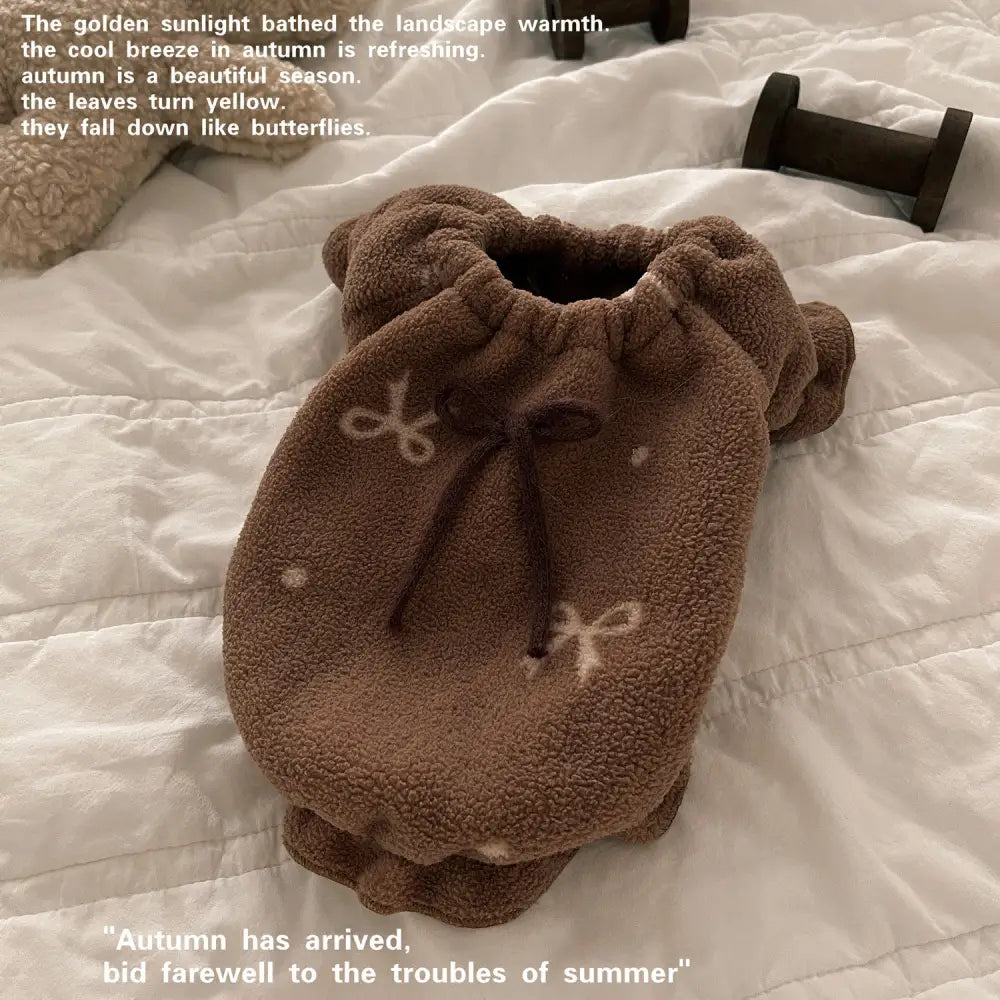 ペット服 犬 猫 秋冬新作 フリース 保温 部屋着 タディ ビション用パジャマ ルームウェア テディ ビションフリーゼ ID3255 コーヒー / 2XS