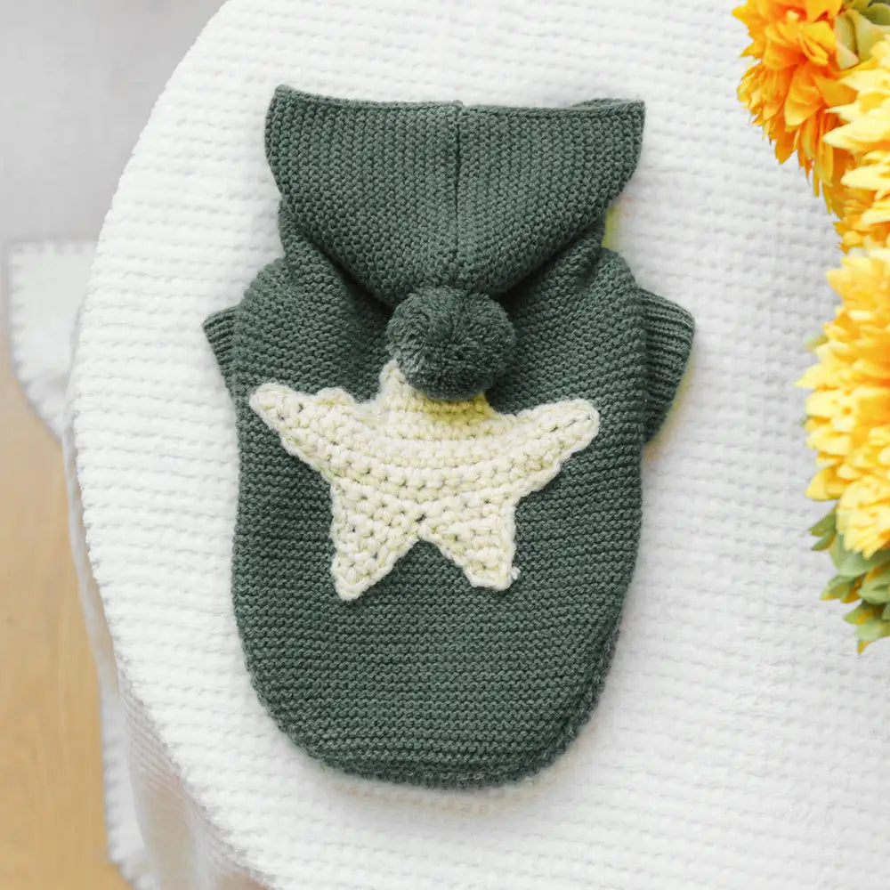 ペット服 犬 猫 秋冬用 星柄 セーター かわいい 保温 快適 防寒 ペット 小型犬 フード付き 犬服 冬バージョン ID2456 ダークグレー / XS ペット用品＞ウェア