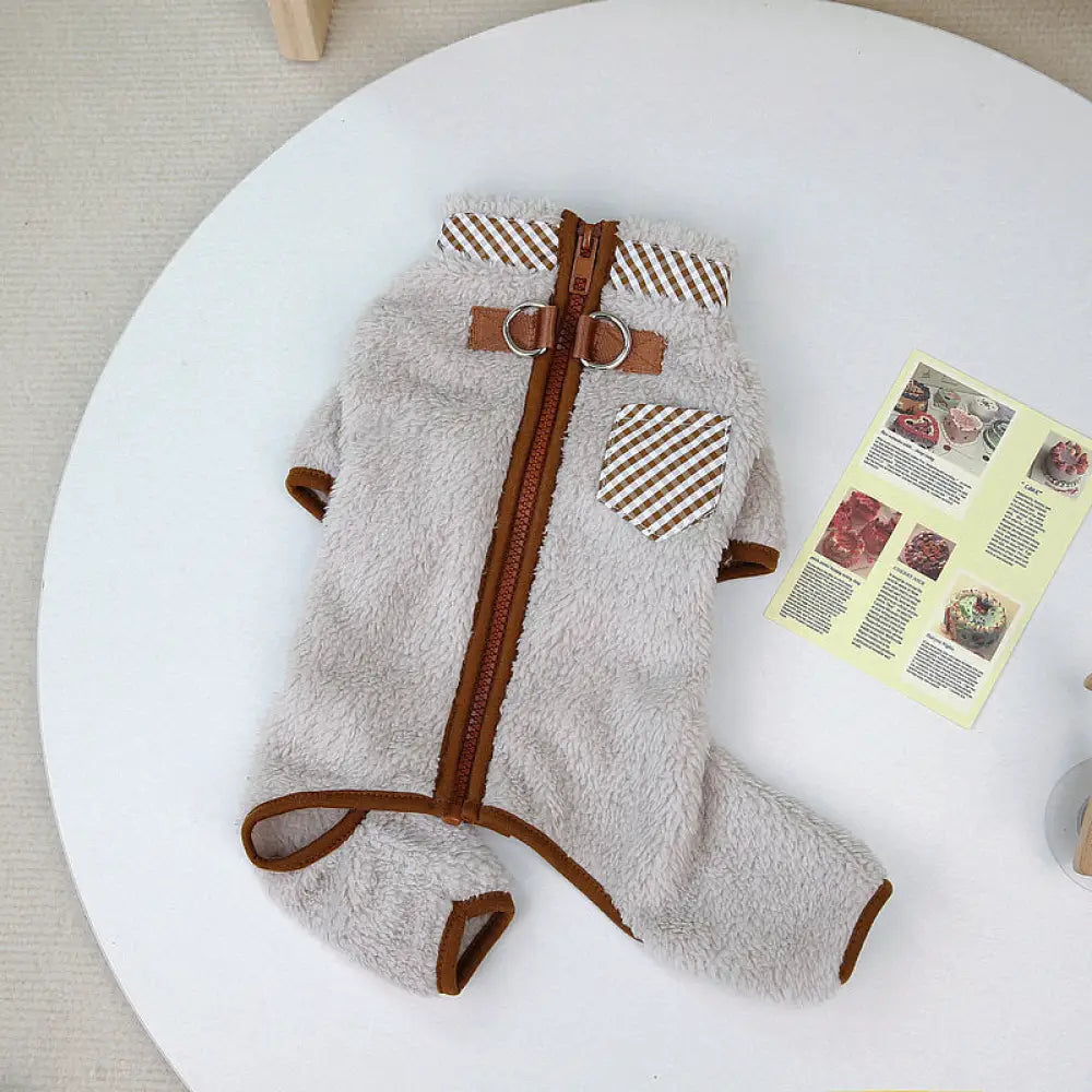 ペット服 犬服 四肢付きフリース 秋冬用 小中型犬用 愛犬用 ジッパータイプ ペット厚手 ベスト 猫用 フリースインナー ID2341 アプリコット / XS