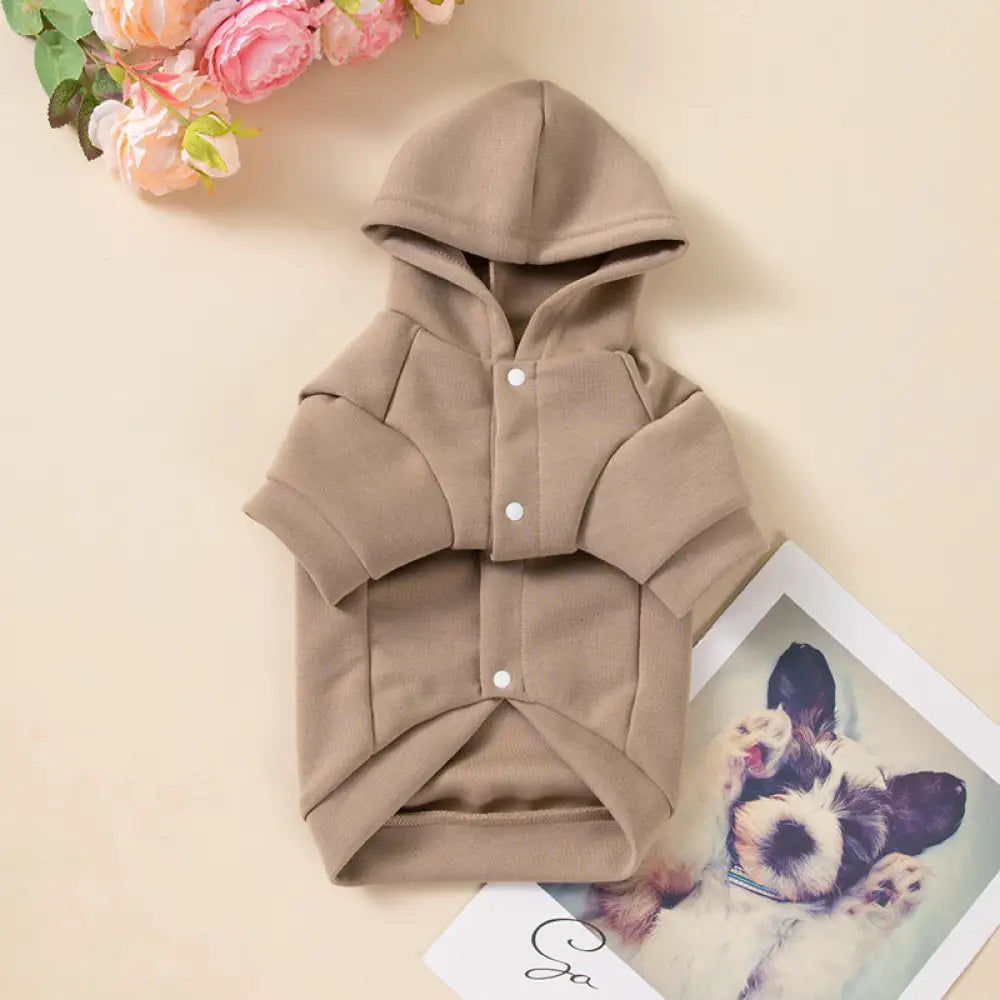 ペット服 犬用 秋冬新作 ウェア フード付き スウェットシャツ 小型犬 中型犬 猫用 お出かけ用 ID3293 ブラウン / XS