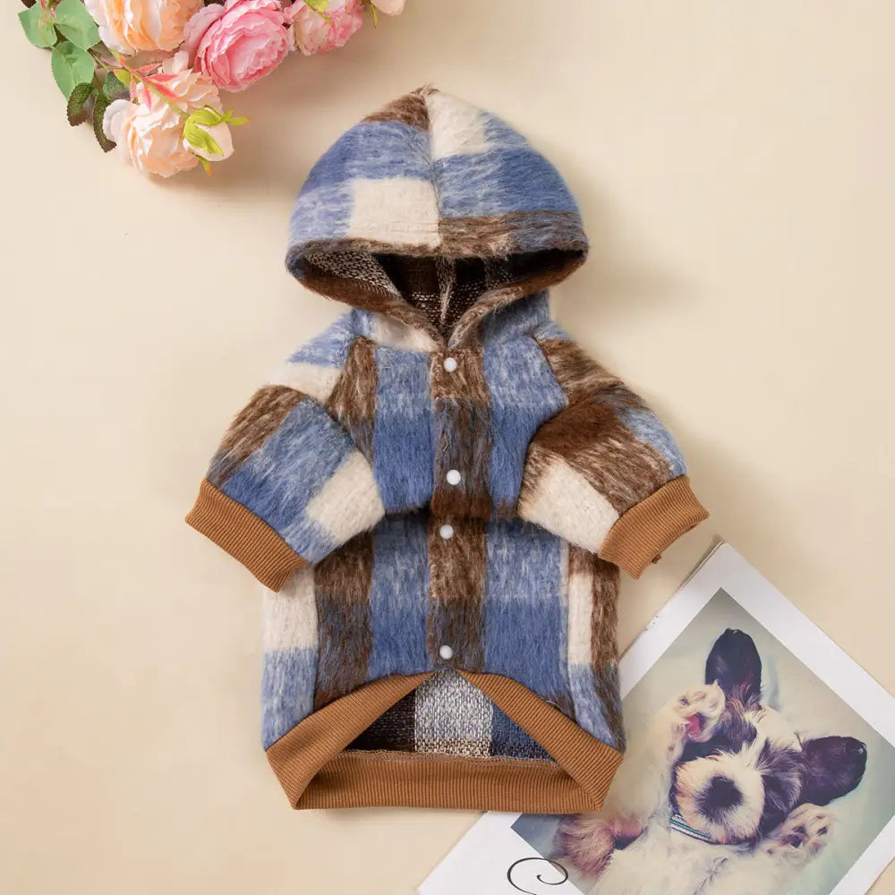 ペット服 犬用 秋冬新作 ウェア フード付き スウェットシャツ 小型犬 中型犬 猫用 お出かけ用 ID3293 ブルー / XS