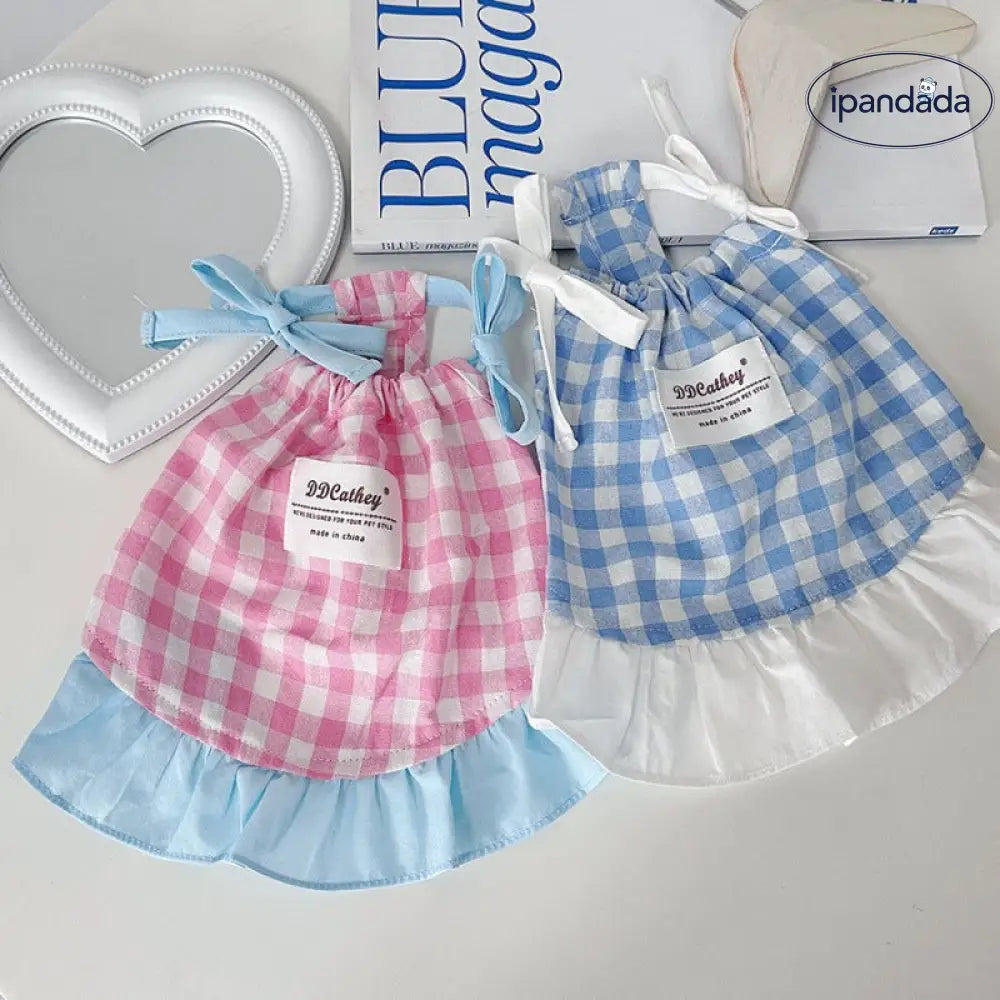 ID1007 ペット服 夏用 犬 猫用 クール 新作 かわいい ノースリーブ チェック ワンピース ビションフリーゼ トイプードル ヨークシャーテリア 通気性 涼感 おしゃれ 軽量 ペット用品＞ウェア