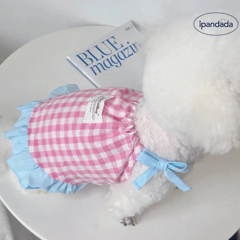 ID1007 ペット服 夏用 犬 猫用 クール 新作 かわいい ノースリーブ チェック ワンピース ビションフリーゼ トイプードル ヨークシャーテリア 通気性 涼感 おしゃれ 軽量 ペット用品＞ウェア