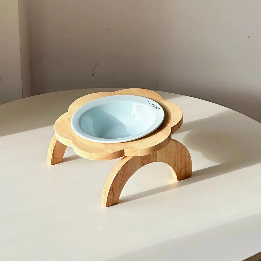 ペット フライングディスク 猫用陶器 フラワー ボウルスタンド 首の保護 猫用食器 犬用ボウル ドッグフードボウル ID3034 ブルー+ボウルスタンド