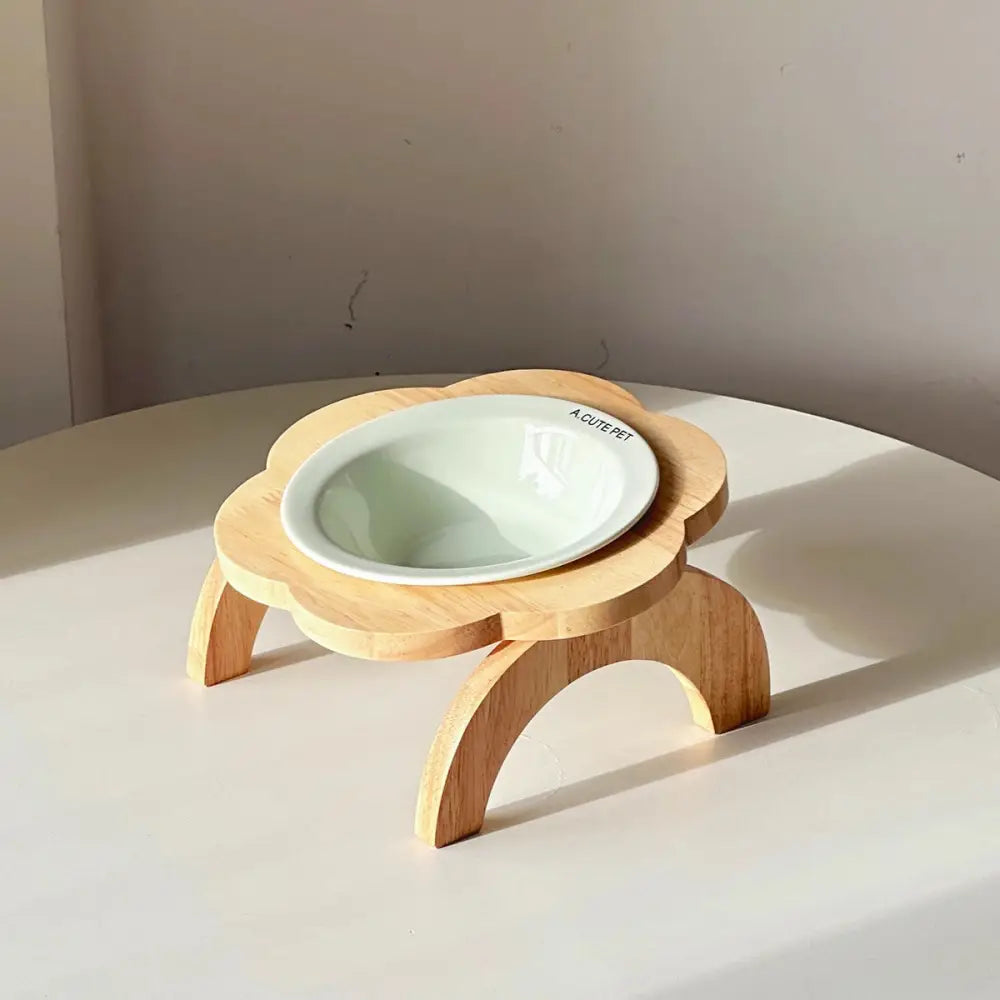 ペット フライングディスク 猫用陶器 フラワー ボウルスタンド 首の保護 猫用食器 犬用ボウル ドッグフードボウル ID3034 グリーン+ボウルスタンド