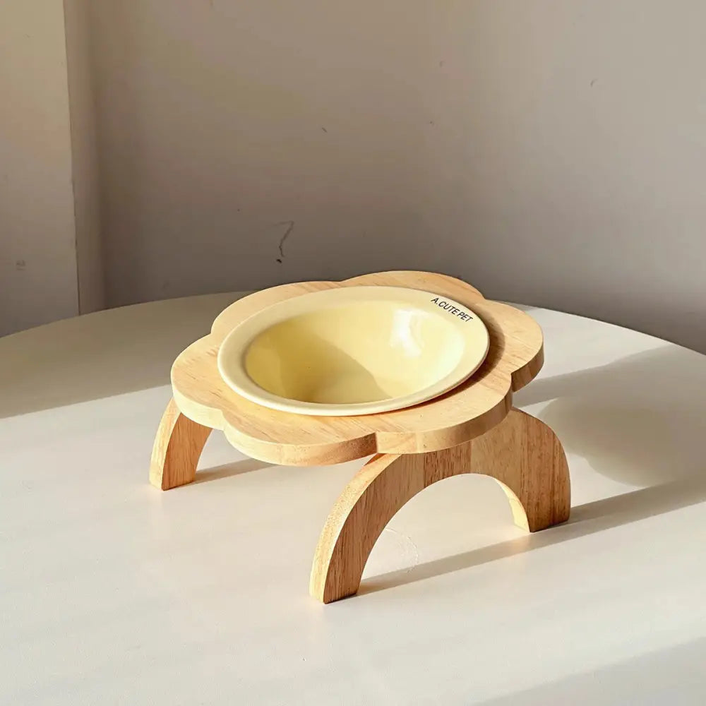 ペット フライングディスク 猫用陶器 フラワー ボウルスタンド 首の保護 猫用食器 犬用ボウル ドッグフードボウル ID3034 イエロー+ボウルスタンド