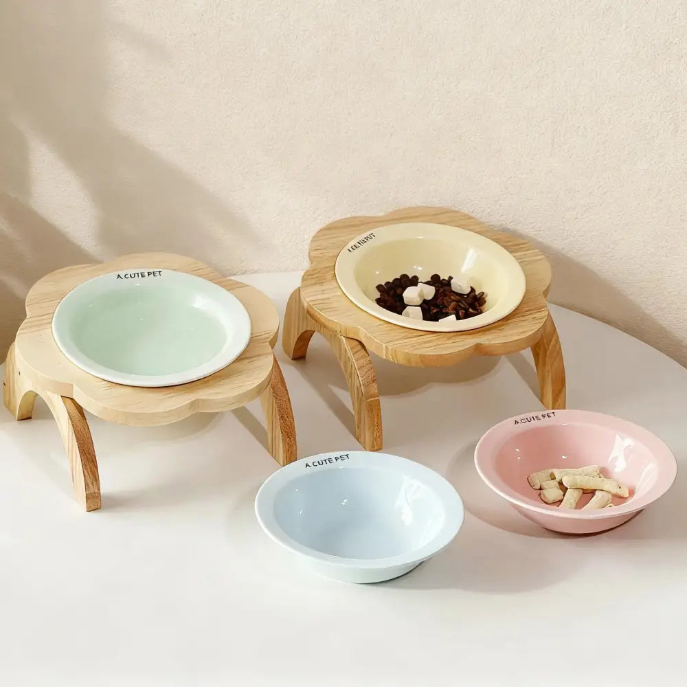 ペット フライングディスク 猫用陶器 フラワー ボウルスタンド 首の保護 猫用食器 犬用ボウル ドッグフードボウル ID3034