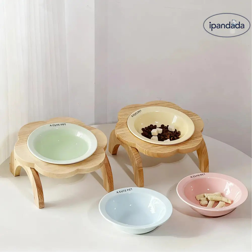 ペット フライングディスク 猫用陶器 フラワー ボウルスタンド 首の保護 猫用食器 犬用ボウル ドッグフードボウル ID3034