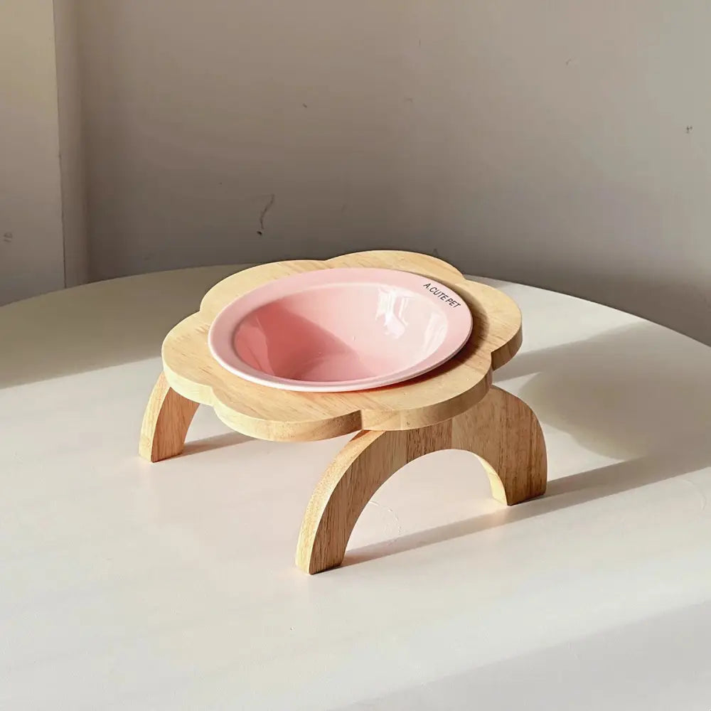 ペット フライングディスク 猫用陶器 フラワー ボウルスタンド 首の保護 猫用食器 犬用ボウル ドッグフードボウル ID3034 ピンク+ボウルスタンド