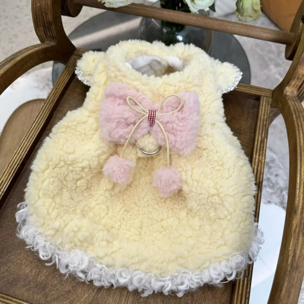 ペット コットンドレス テディ ベア ビション プードル ヨークシャー マルチーズ 小型犬 猫用 犬服 秋冬用 ID2787 イエロー / XS