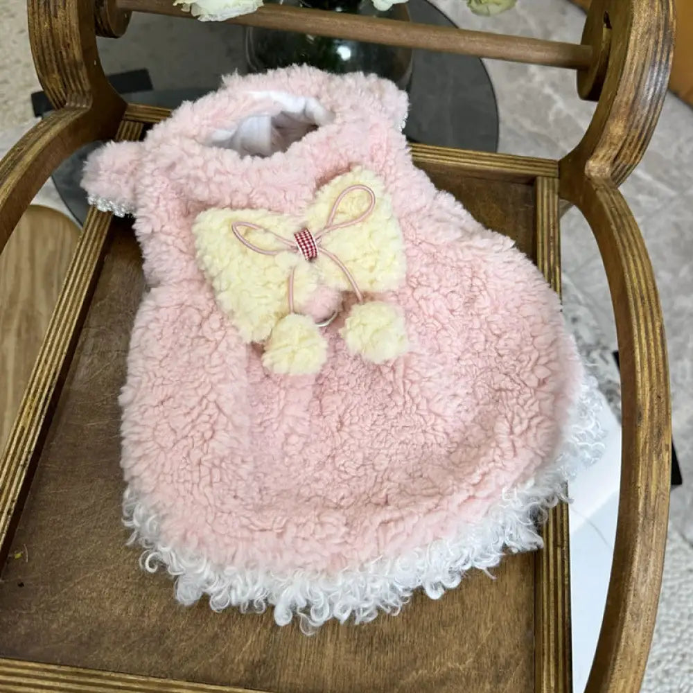 ペット コットンドレス テディ ベア ビション プードル ヨークシャー マルチーズ 小型犬 猫用 犬服 秋冬用 ID2787 ピンク / XS