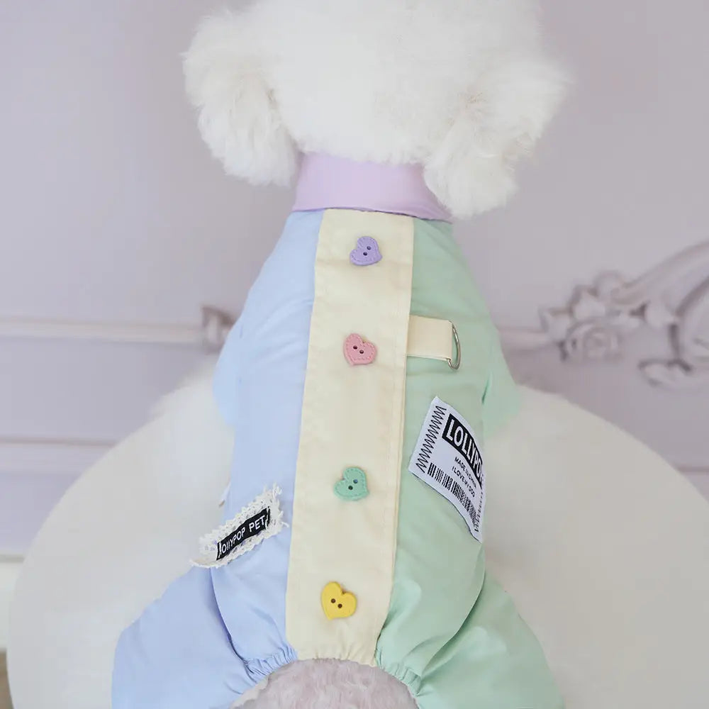 ペット 猫 犬 秋冬 服 ビション ヨークシャー ファッション ハートボタン カラフル コットン スーツ 防水 リード対応 ID3193 四足服 / XS