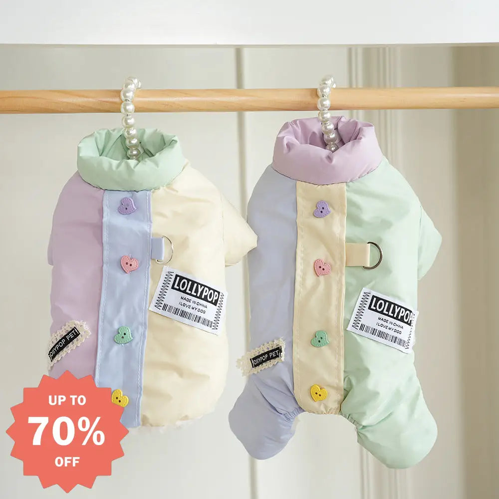 ペット 猫 犬 秋冬 服 ビション ヨークシャー ファッション ハートボタン カラフル コットン スーツ 防水 リード対応 ID3193