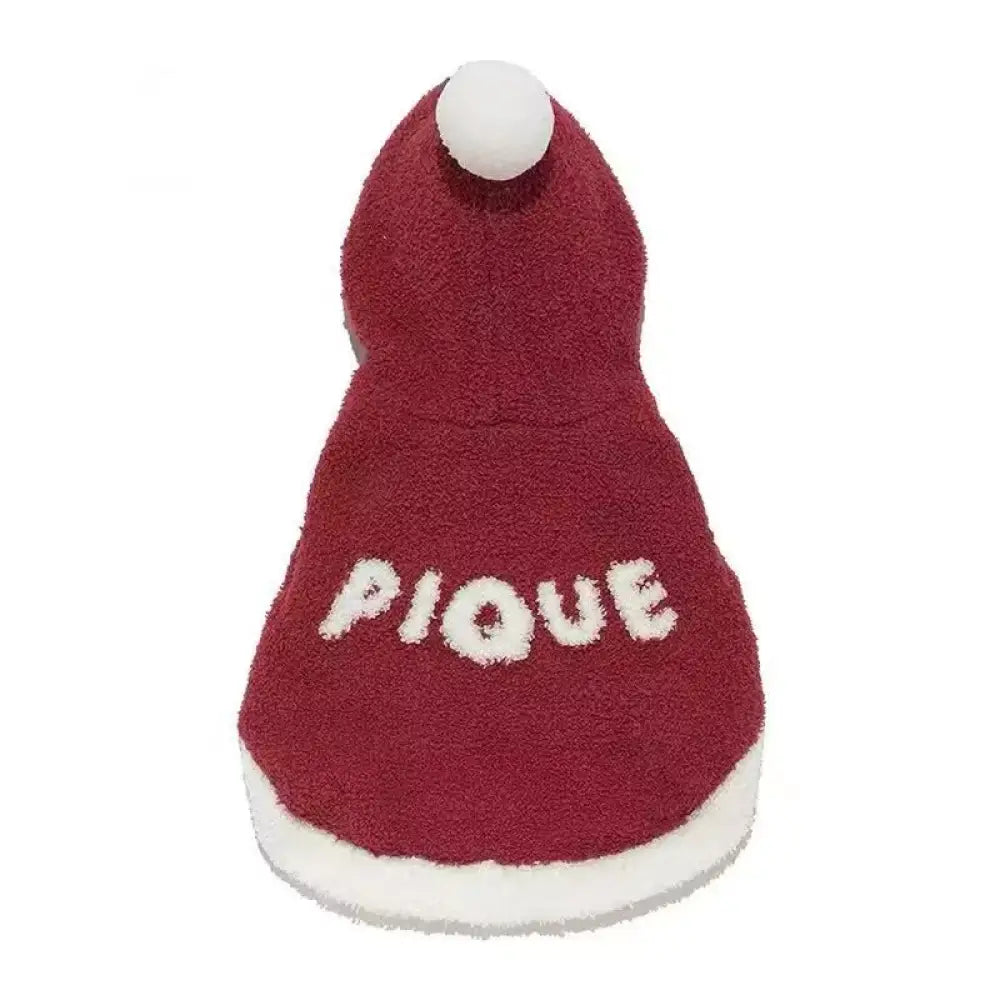 ペット 猫犬 屋外 保温 コート フリース ケープ フード付き 赤色 クリスマス ID2860 レッド / S