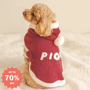 ペット 猫犬 屋外 保温 コート フリース ケープ フード付き 赤色 クリスマス ID2860