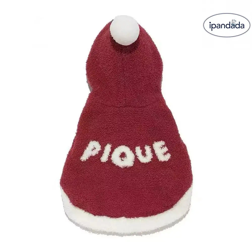 ペット 猫犬 屋外 保温 コート フリース ケープ フード付き 赤色 クリスマス ID2860