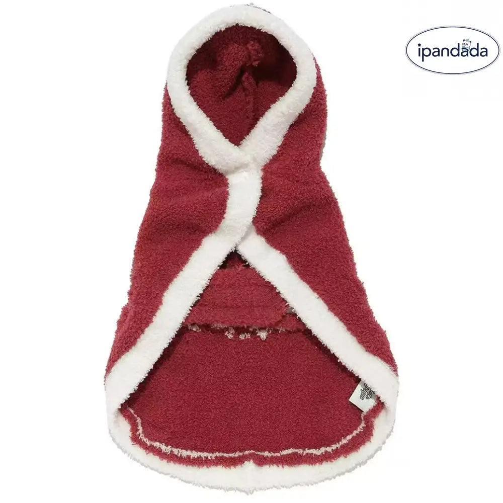 ペット 猫犬 屋外 保温 コート フリース ケープ フード付き 赤色 クリスマス ID2860