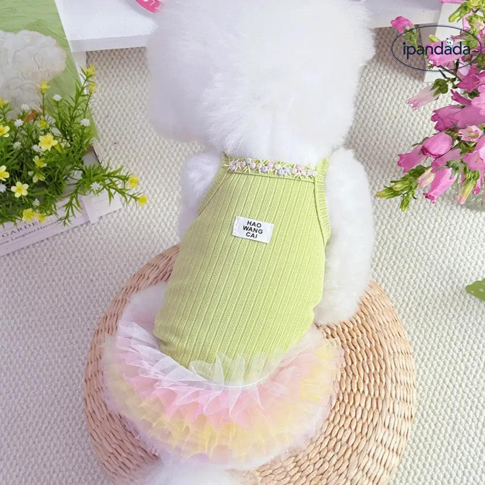 ID729 ペット プリンセス スカート 花 刺繍 インスタ映え 猫 服 春夏 ふんわり スカート ビション フリーゼ テディ シュナウザー チュール スカート かわいい ドーパミン カラー ペット用品＞ウェア