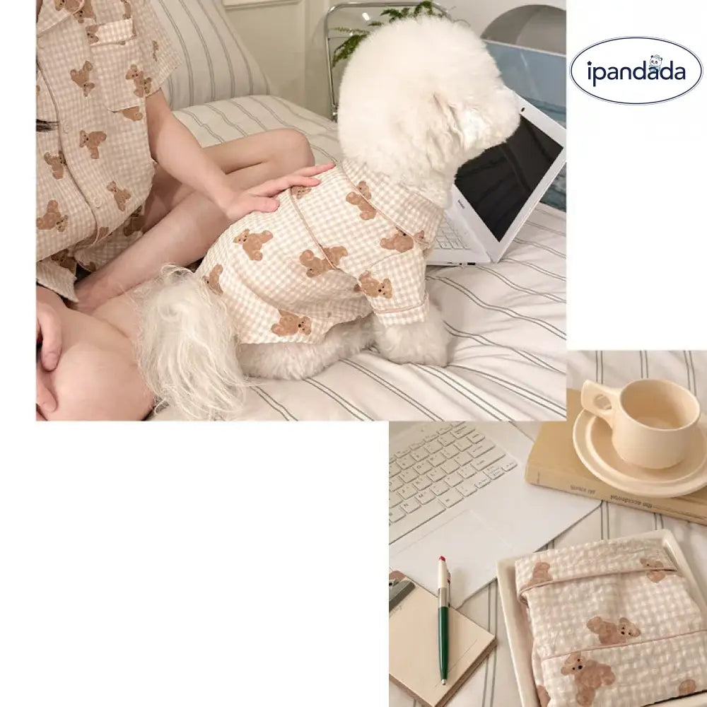 ペット 親子コーデ かわいい くま プリント 犬用 パジャマ 猫用 シャツ ペット 小さい 服 ペア おそろい オーナーウェア ペットウェア 涼しい 吸汗 通気性 軽やか 着心地 快適 カジュアル おしゃれ ペットファッション 春夏 薄手 キュート デザイン ペット連れ お出かけ ID2112