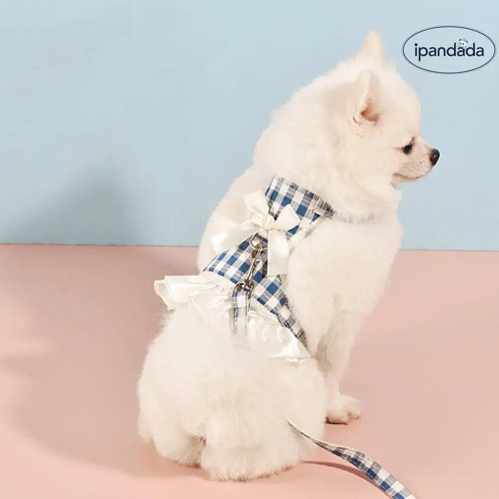 ペット リード 犬猫用 チェック柄 スカート ベスト型 ハーネス 外出用 衣服 胸ベルト お散歩リード ID2330