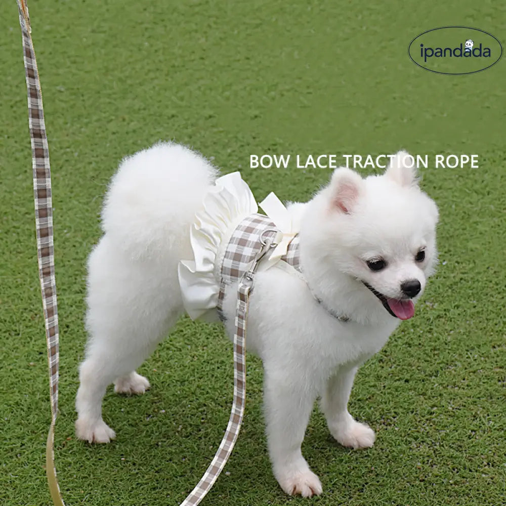 ペット リード 犬猫用 チェック柄 スカート ベスト型 ハーネス 外出用 衣服 胸ベルト お散歩リード ID2330