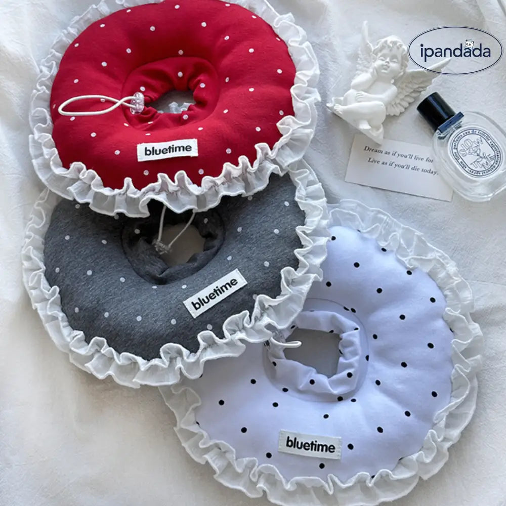 ペット 首輪 ドット プリント フリル レース エリザベスカラー 猫 去勢 防舔 噛み防止 ヘッドギア 子犬 術後 リカバリー カラー 保護 快適 通気性 調整可能 柔軟 軽量 安全 メディカル ペットケア 術後用 回復期 ID2370