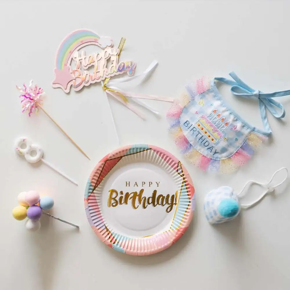 ID1169 ペット用 誕生日パーティー 飾りセット よだれかけ 帽子 ケーキトッパー マフラー 安全素材 かわいいデザイン ペットアクセサリー プレミアム 防水 洗濯可能 写真撮影 記念日 ギフト おすすめ おしゃれ カラフル 手作り風