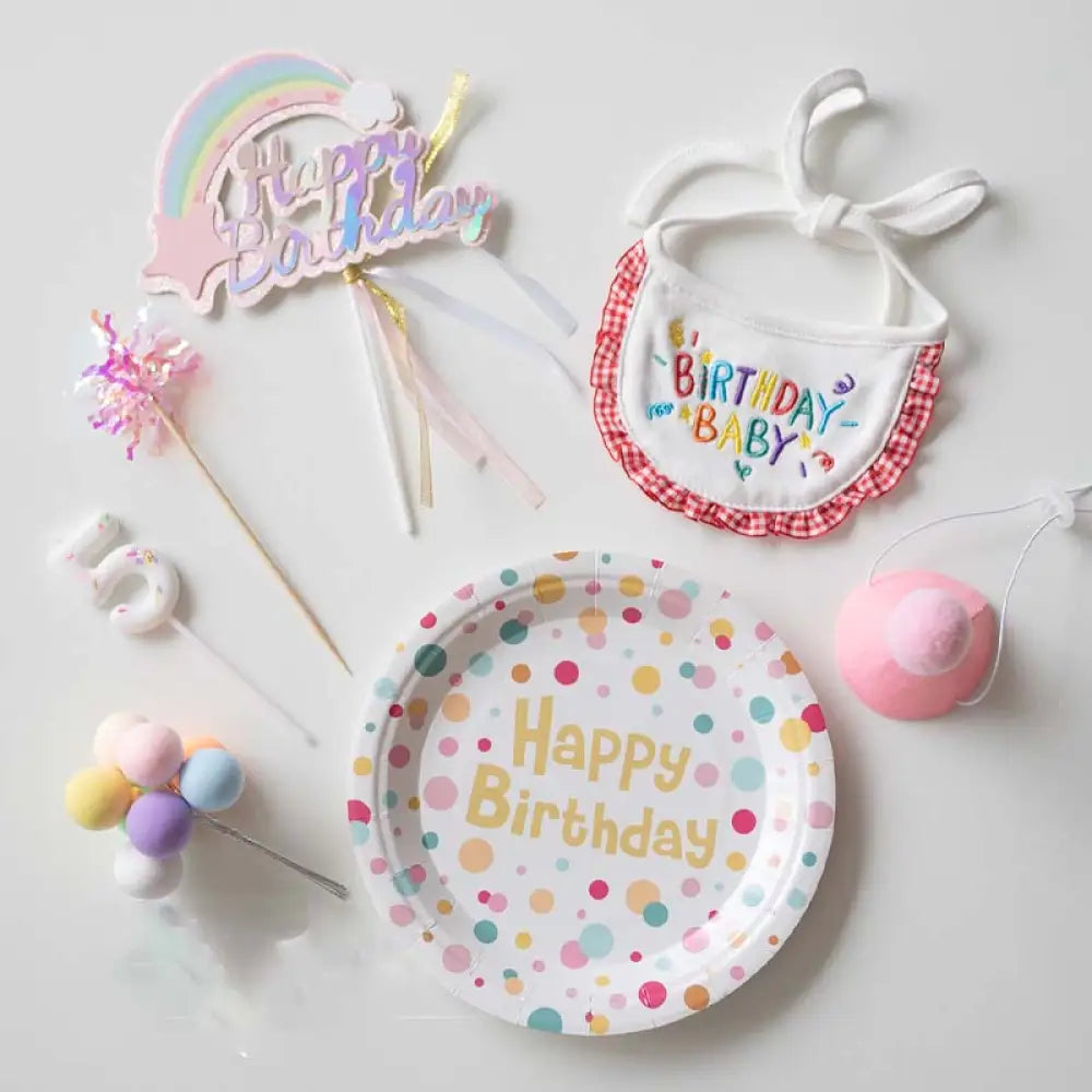 ID1169 ペット用 誕生日パーティー 飾りセット よだれかけ 帽子 ケーキトッパー マフラー 安全素材 かわいいデザイン ペットアクセサリー プレミアム 防水 洗濯可能 写真撮影 記念日 ギフト おすすめ おしゃれ カラフル 手作り風
