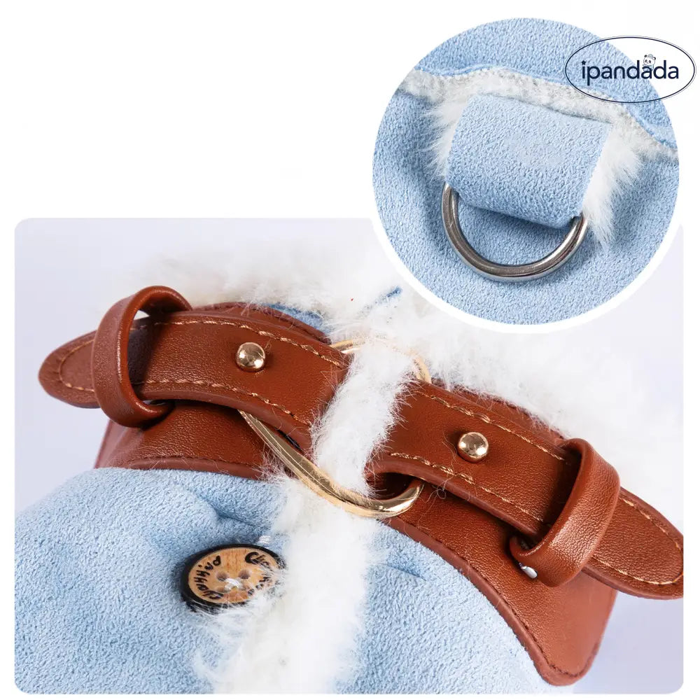 ペット用 冬用 厚手 裏起毛 スエード素材 牽引可能 中小型犬 猫用 2足型 コート ビションフリーゼ ID3378