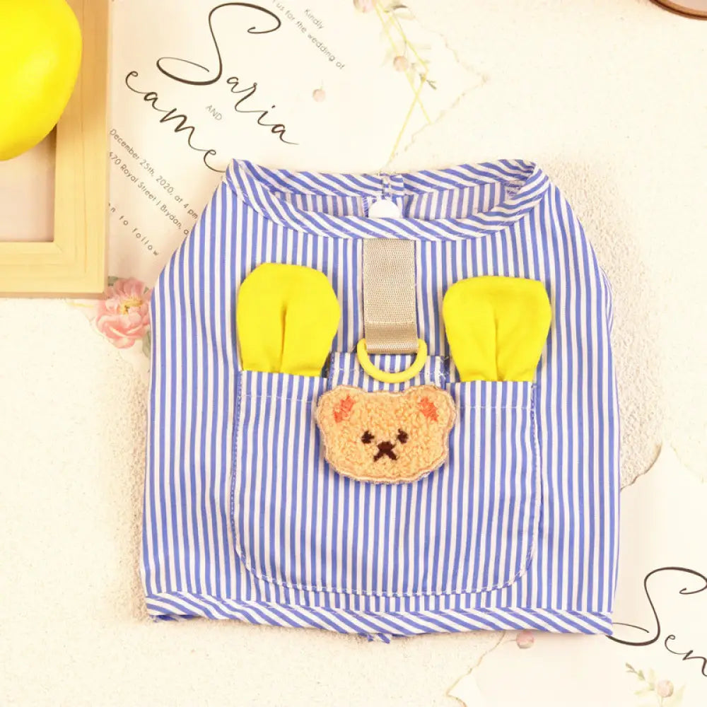 ペット用 服 犬用 チェスト ハーネス付き ベスト テディ キャット 服 ペットウェア 縦ライン チェストハーネス ID2318 ブルー / S