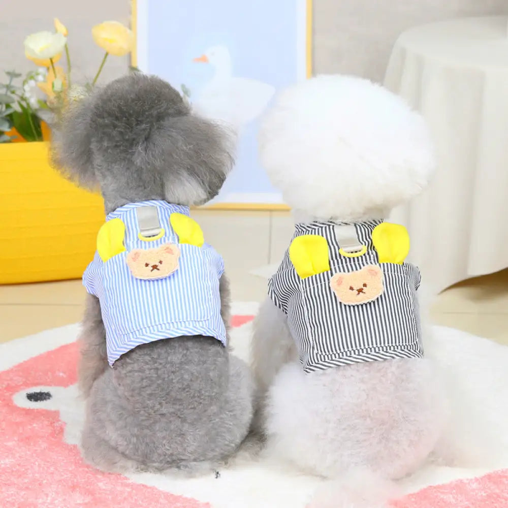ペット用 服 犬用 チェスト ハーネス付き ベスト テディ キャット 服 ペットウェア 縦ライン チェストハーネス ID2318