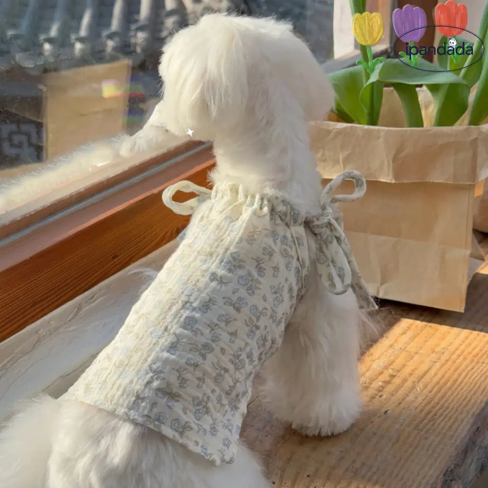 ID1362 ペット用 ガーゼ素材 ノースリーブベスト 小型犬・猫対応 綿100% ふんわり通気 薄手軽量 抗菌 洗える サイズ調節可能 おしゃれ