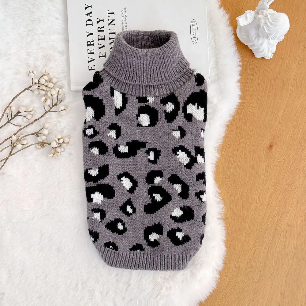 ペット用 ヒョウ柄 セーター 3色から選べる ヒョウ柄 犬服 テディベア フレンチブルドッグ 秋冬用 ID2449 グレー / S
