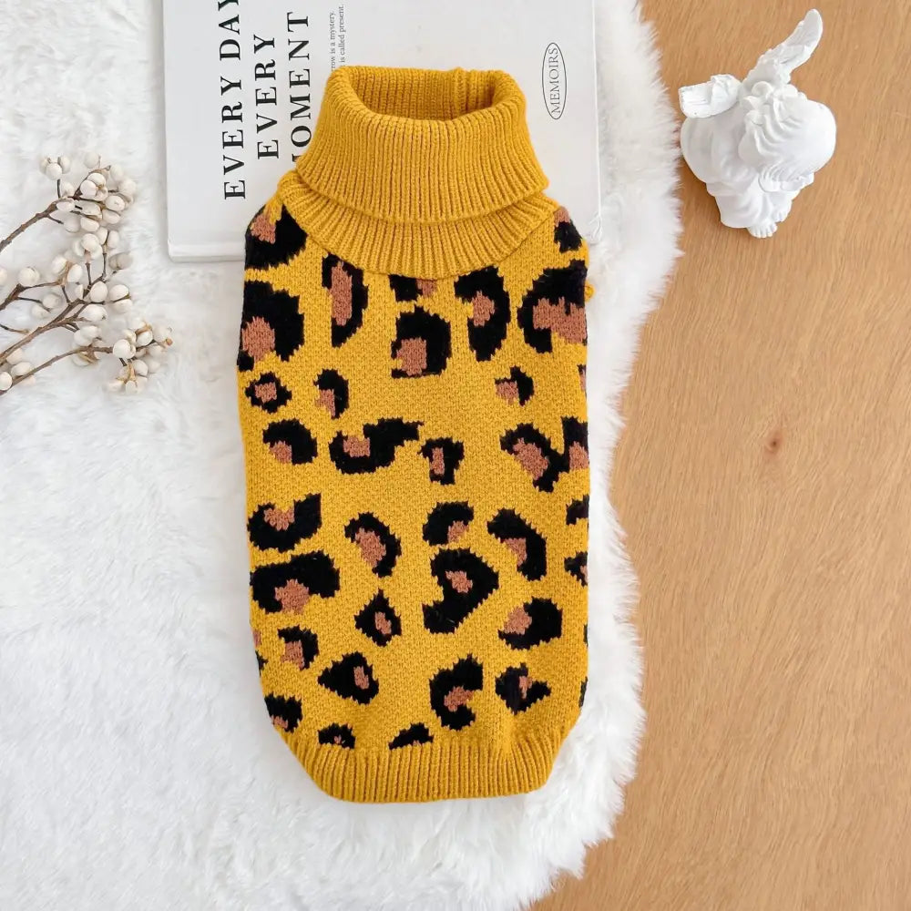 ペット用 ヒョウ柄 セーター 3色から選べる ヒョウ柄 犬服 テディベア フレンチブルドッグ 秋冬用 ID2449 イエロー / S