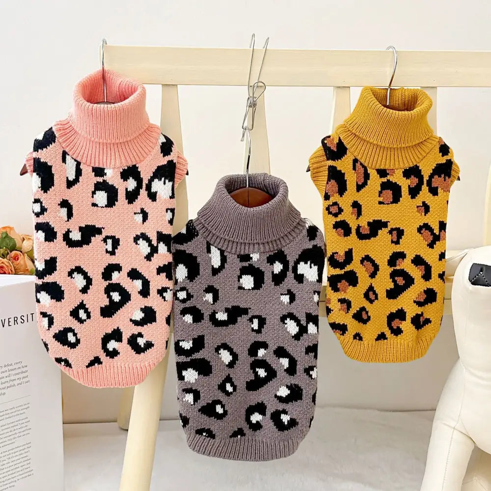 ペット用 ヒョウ柄 セーター 3色から選べる ヒョウ柄 犬服 テディベア フレンチブルドッグ 秋冬用 ID2449