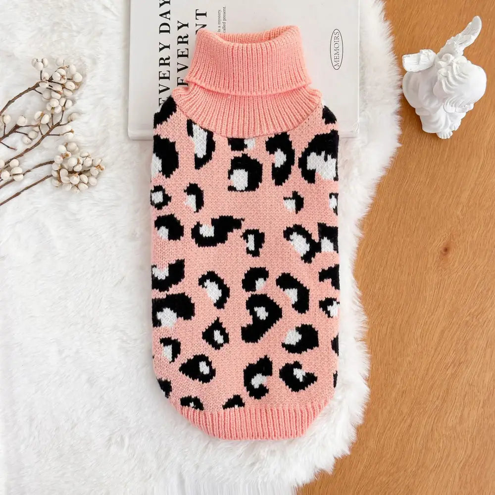 ペット用 ヒョウ柄 セーター 3色から選べる ヒョウ柄 犬服 テディベア フレンチブルドッグ 秋冬用 ID2449 ピンク / S