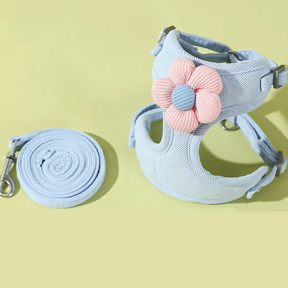 ID1178 ペット用おしゃれハーネス 花柄レースデザイン 小型犬・猫用 通気性抜群 散歩用ベスト お散歩 お出かけ アウトドア ブルー / S ペット用品＞ハーネス・リード