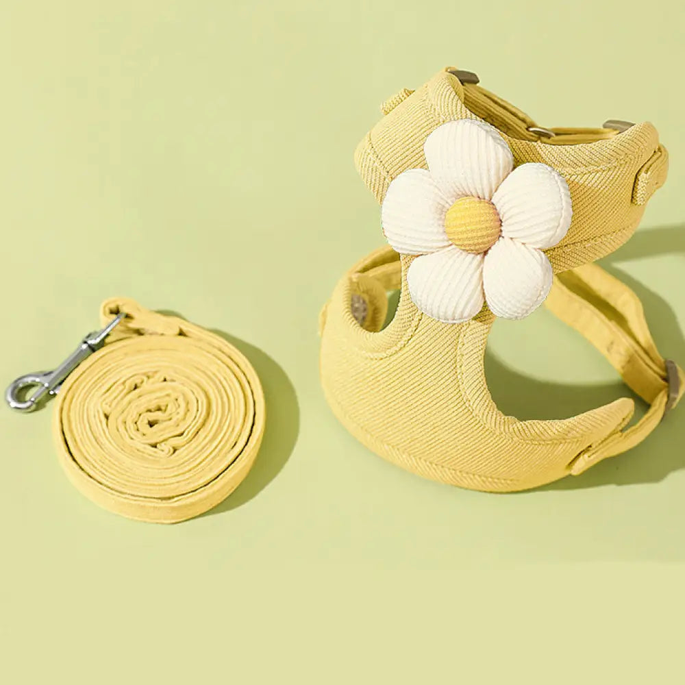 ID1178 ペット用おしゃれハーネス 花柄レースデザイン 小型犬・猫用 通気性抜群 散歩用ベスト お散歩 お出かけ アウトドア イエロー / S ペット用品＞ハーネス・リード