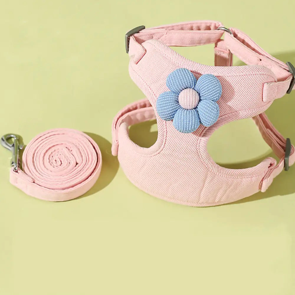 ID1178 ペット用おしゃれハーネス 花柄レースデザイン 小型犬・猫用 通気性抜群 散歩用ベスト お散歩 お出かけ アウトドア ピンク / S ペット用品＞ハーネス・リード