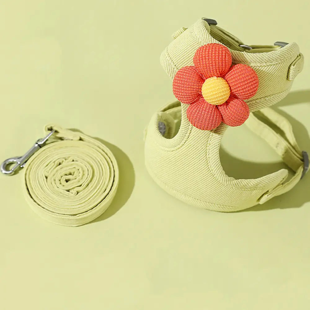 ID1178 ペット用おしゃれハーネス 花柄レースデザイン 小型犬・猫用 通気性抜群 散歩用ベスト お散歩 お出かけ アウトドア ライトグリーン / S ペット用品＞ハーネス・リード