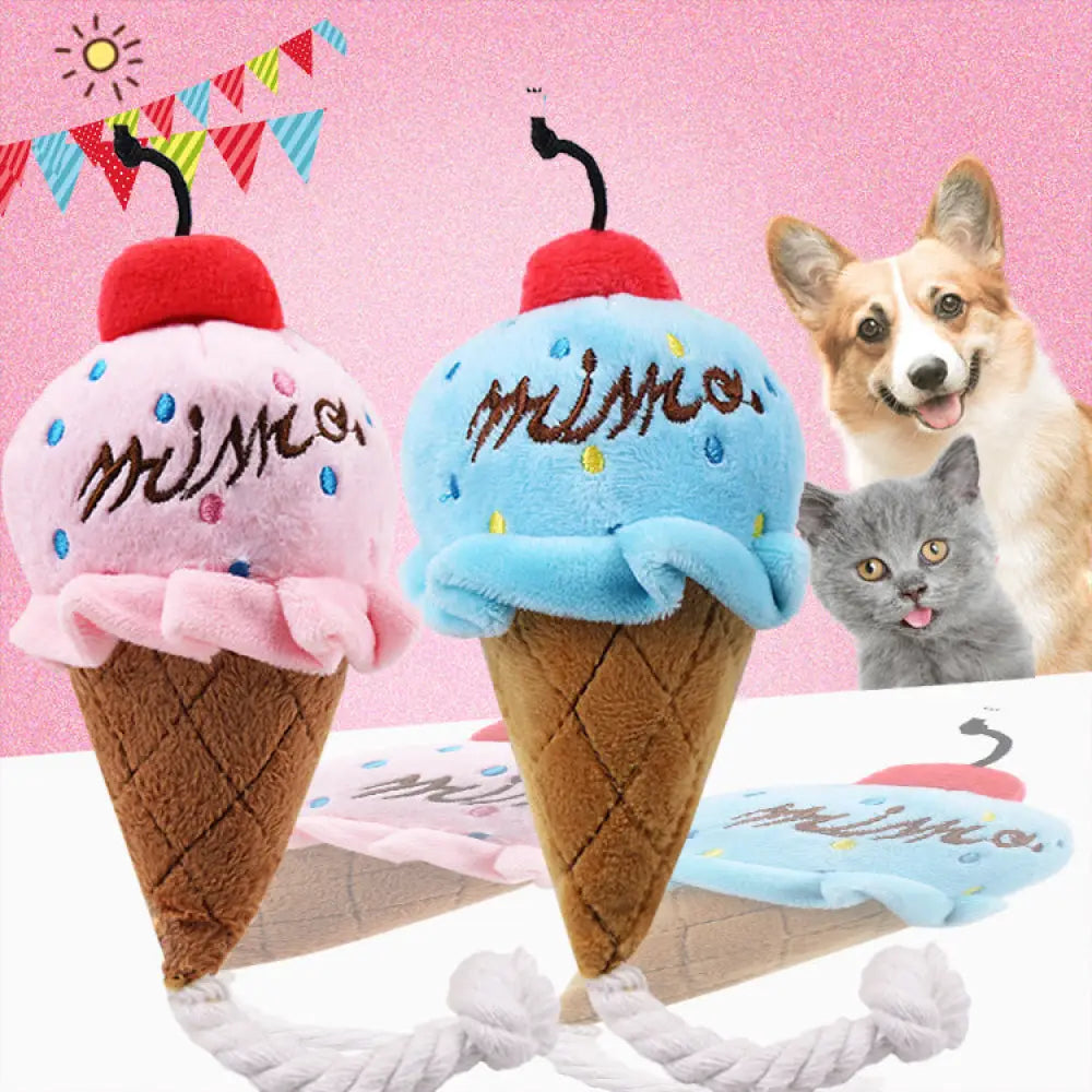 ペット用 犬おもちゃ 2色 アイスクリーム 音が鳴る ピンク ペット用品 猫用 動物 可愛い ID2559