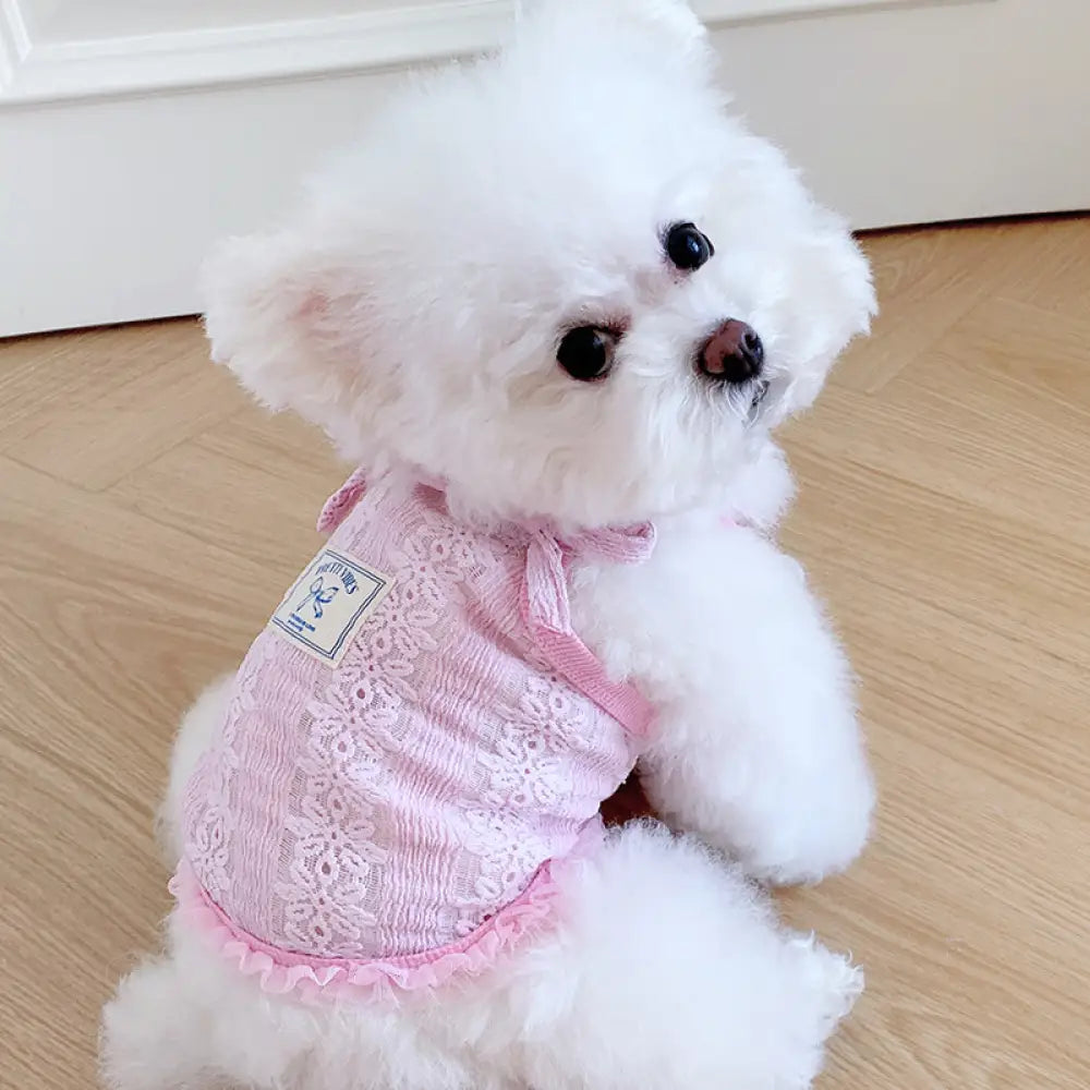 ID569 ペット用 レトロ リボン サロペット レースフリンジ 犬服 ポメラニアン ヨークシャーテリア ティーカッププードル マルチーズ 夏 クール 猫用 おしゃれ ピンク / S ペット用品＞ウェア