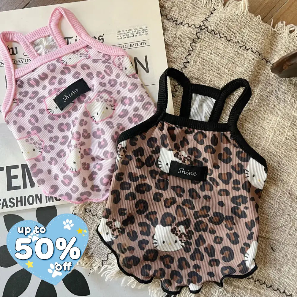 ID530 ペット用 サロペット 豹柄 キティ アイスシルク 春夏新作 猫 犬 兼用 クール素材 かわいい 涼感 柔らかい 快適 ストレッチ マルチサイズ 2色展開 ペット用品＞ウェア