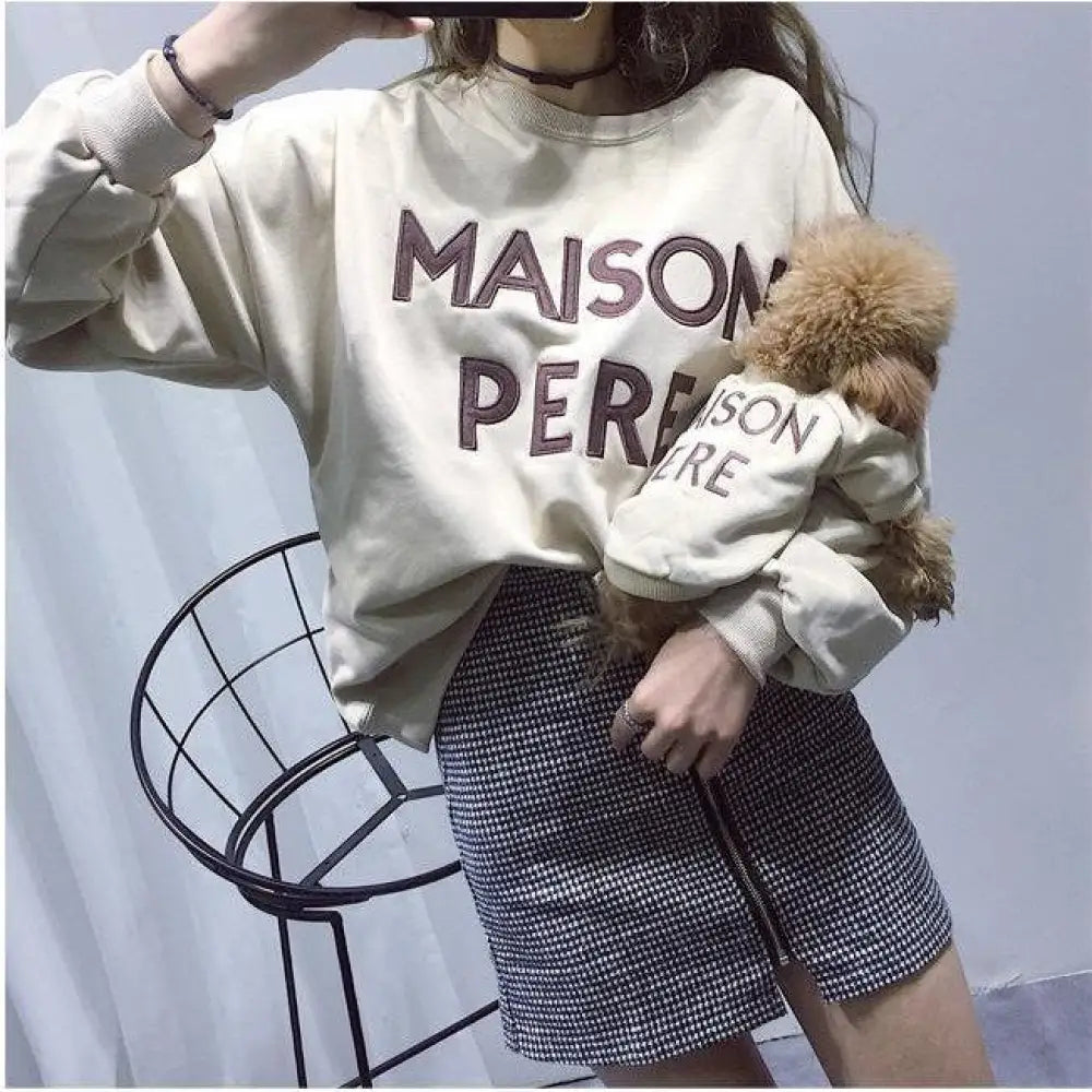 犬 服 パーカー 秋冬 ドッグウェア 犬の服 ペットとお揃いTシャツ ペット親子お揃い ペア犬用 長袖 厚手 防寒 ペット服 ペット用品 ペットウェア 犬用品 ID2270 ベージュ / XS ペット用品＞親子服