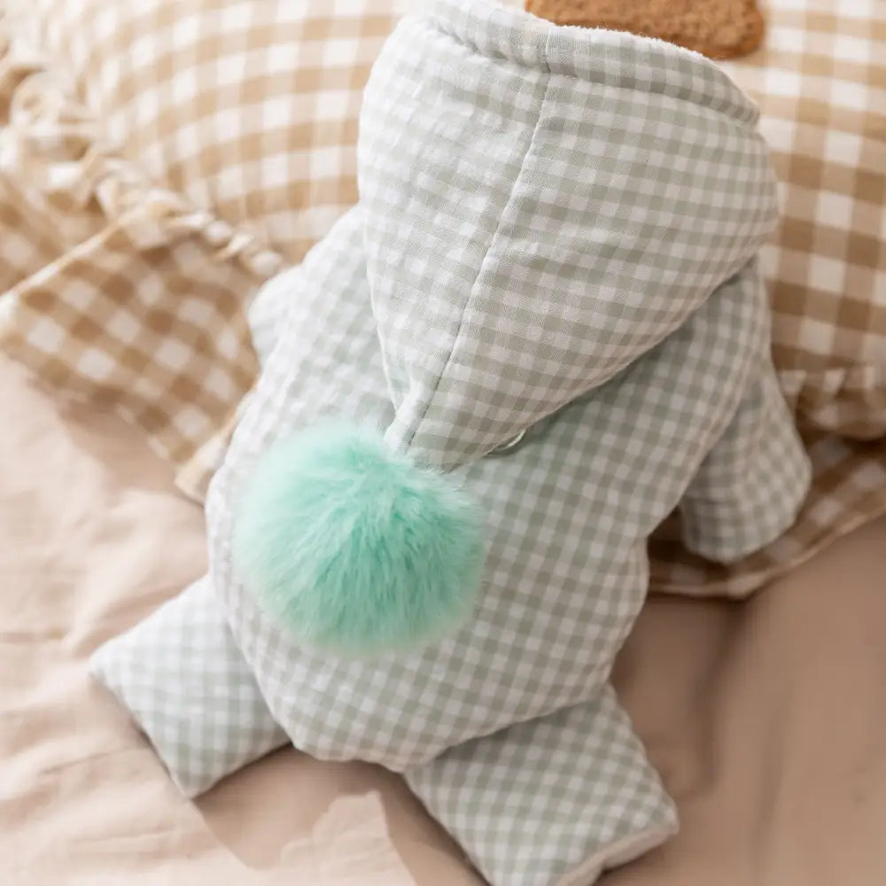 ペットウェア 4足型 コットンウェア クリスマス チェック柄 フード付き 小型犬 ビションフリーゼ テディベア用 ID3273 ミント / XS