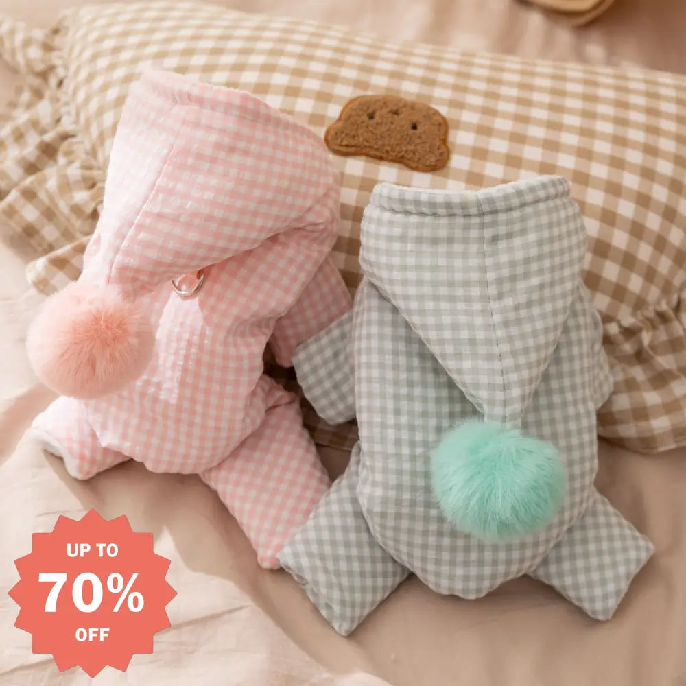 ペットウェア 4足型 コットンウェア クリスマス チェック柄 フード付き 小型犬 ビションフリーゼ テディベア用 ID3273