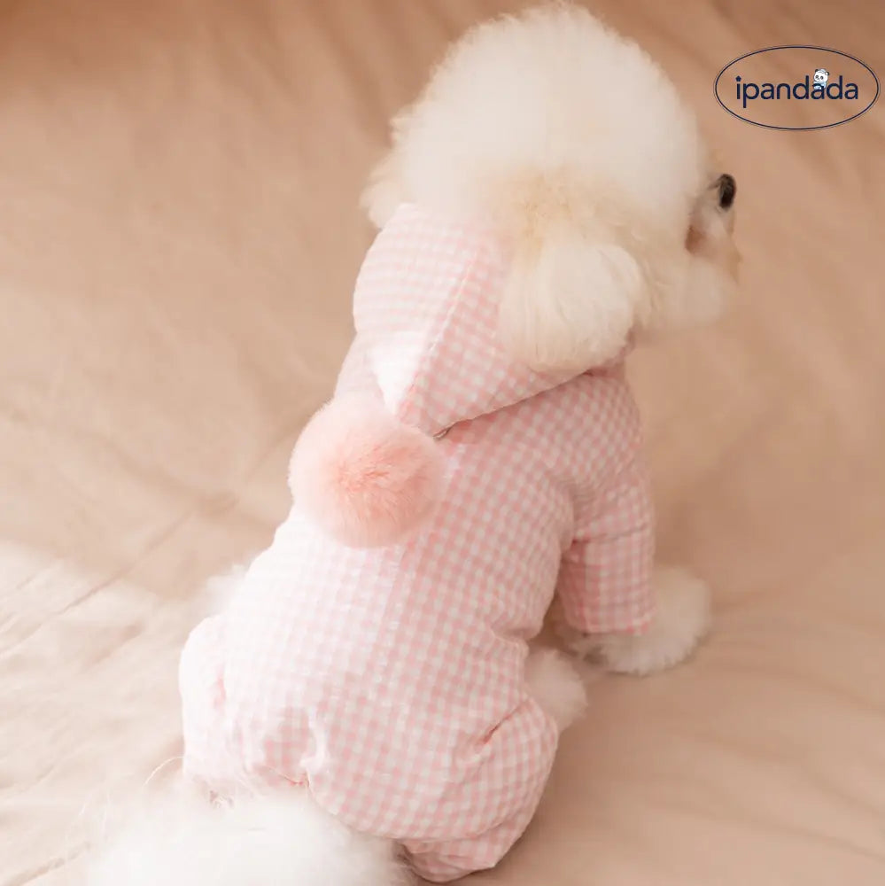 ペットウェア 4足型 コットンウェア クリスマス チェック柄 フード付き 小型犬 ビションフリーゼ テディベア用 ID3273