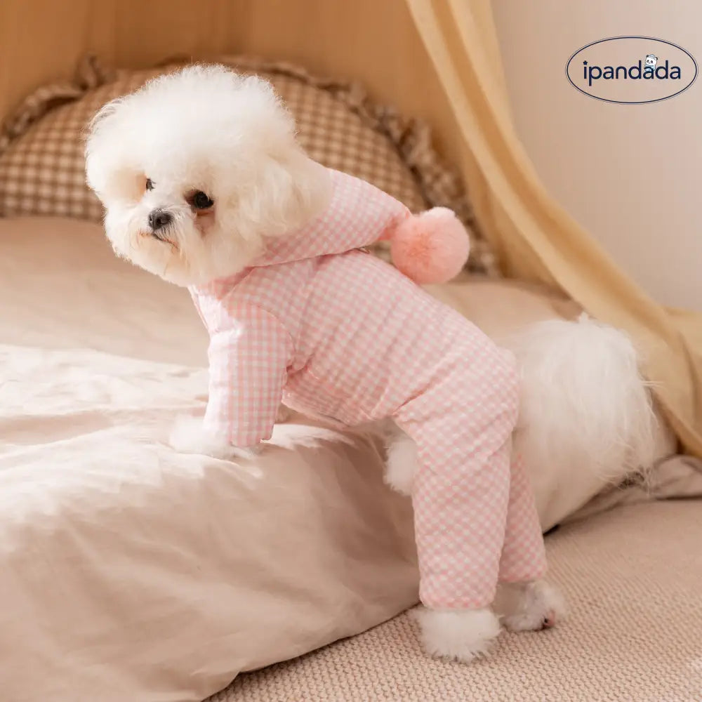 ペットウェア 4足型 コットンウェア クリスマス チェック柄 フード付き 小型犬 ビションフリーゼ テディベア用 ID3273
