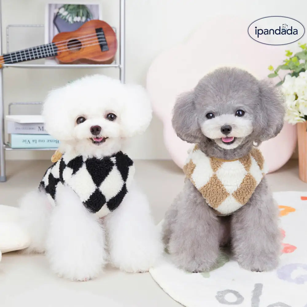ペットウェア 犬用 服 ペット衣服 秋冬用 猫用 服 二足 フリースウェア ダイヤモンド格子 フリースジャケット ID2628